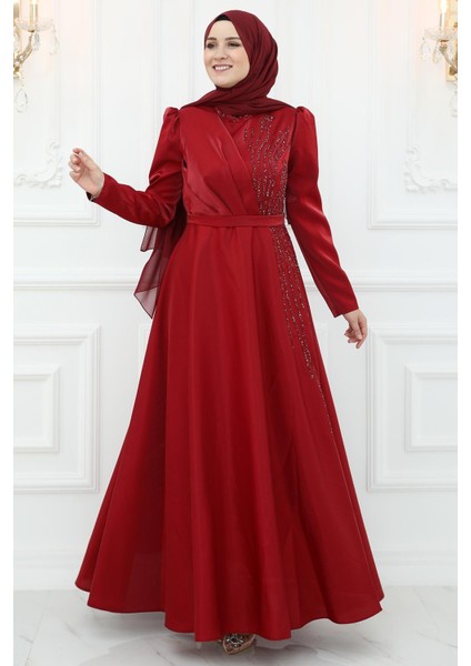 Armağan Saten Abiye Bordo