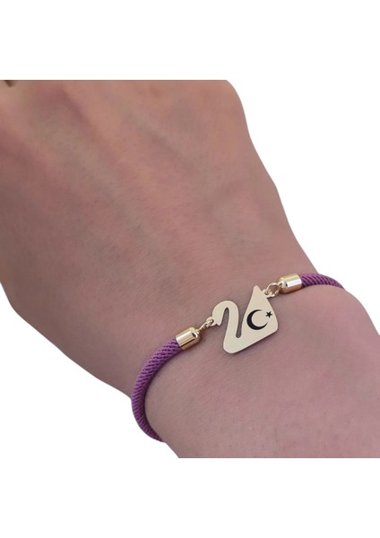 Altın Plakalı 14 Ayar Ay Yıldız Temalı Mor Örgülü Kuğu Kuşu Figürlü Hediye BILEKLIK-605SEMBOL fırsatları