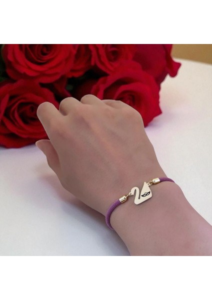 Altın Plakalı 14 Ayar Bal Maske Temalı Mor Örgülü Kuğu Kuşu Figürlü Hediye BILEKLIK-605SEMBOL