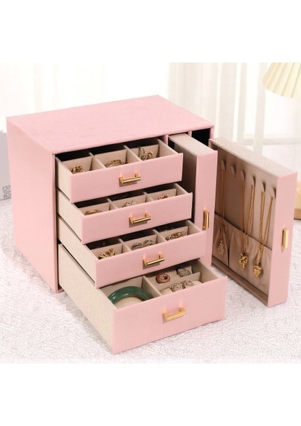 Dışı Deri Içi Kadife 6 Çekmeceli Takı Bijuteri Mücevher Kutusu Organizer Düzenleyici Pembe Ithal Ürün