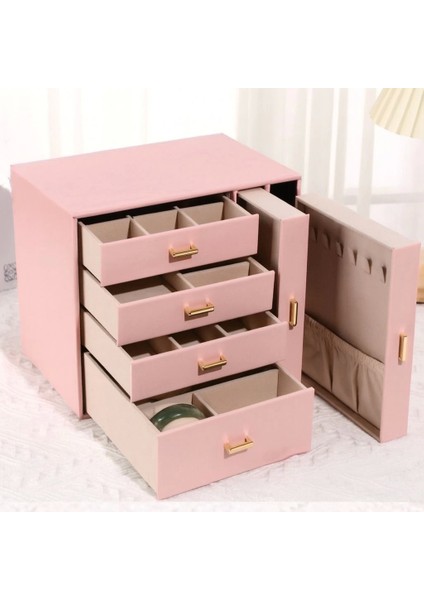 Dışı Deri Içi Kadife 6 Çekmeceli Takı Bijuteri Mücevher Kutusu Organizer Düzenleyici Pembe Ithal Ürün fiyatları