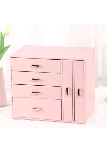 Dışı Deri Içi Kadife 6 Çekmeceli Takı Bijuteri Mücevher Kutusu Organizer Düzenleyici Pembe Ithal Ürün modelleri