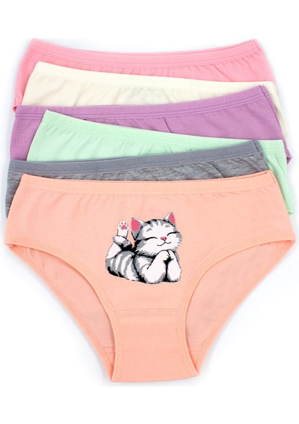 Kız Çocuk Külot 6'lı Baskılı (%96 Pamuk - %4 Elastan)