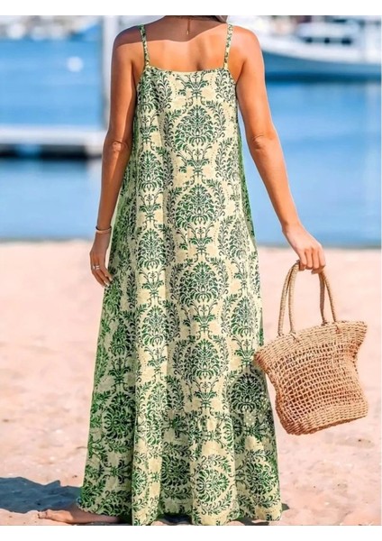 Kadın Ip Askılı Desenli Fırfırlı Süprem Elbise fiyatları