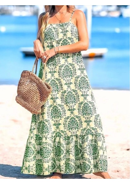 Kadın Ip Askılı Desenli Fırfırlı Süprem Elbise fırsatları