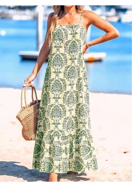 Kadın Ip Askılı Desenli Fırfırlı Süprem Elbise indirimleri