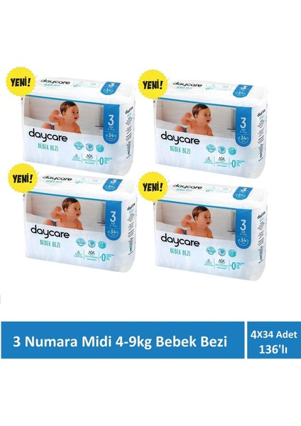 Midi 3 Numara 4-9 kg Bebek Bezi 4X34 136 Adet