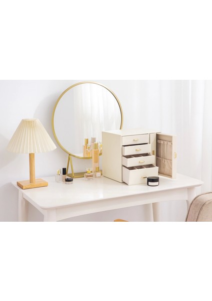 Dışı Deri Içi Kadife 6 Çekmeceli Takı Bijuteri Mücevher Kutusu Organizer Düzenleyici Krem Ithal Ürün