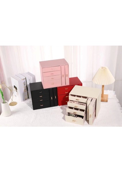 Dışı Deri Içi Kadife 6 Çekmeceli Takı Bijuteri Mücevher Kutusu Organizer Düzenleyici Krem Ithal Ürün fırsatları