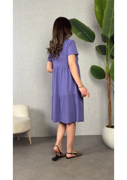 Kadın Kısa Kollu V Yakalı Viskon Elbise