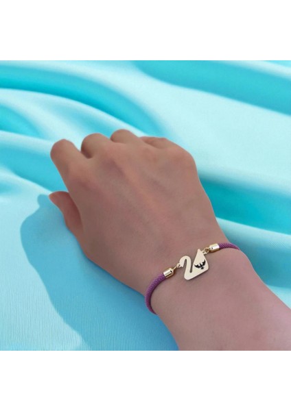 14 Ayar Altın Plakalı Kral Kartal Temalı Mor Örgülü Kuğu Kuşu Figürlü Hediye BILEKLIK-605SEMBOL