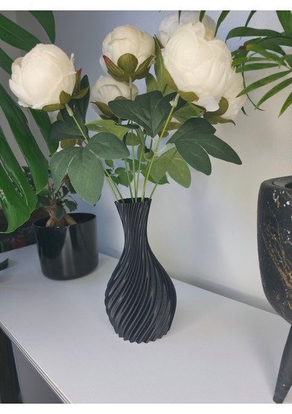 Galaksi Vazo Kıvrımlı Desenli Dekoratif Şeffaf Plastik Vazo