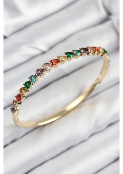 Pirinç Renkli Zirkon Taşlı Kalp Model Gold Renk Kadın Kelepçe - TJ-BB7682