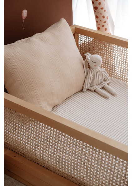 Tek Kişilik Müslin Lastikli Çarşaf Seti | Line Series - Beige