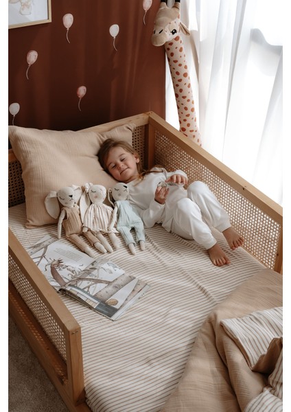 Tek Kişilik Müslin Lastikli Çarşaf Seti | Line Series - Beige