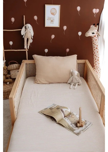 Tek Kişilik Müslin Lastikli Çarşaf Seti | Line Series - Beige modelleri