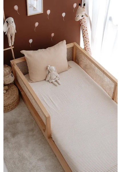 Tek Kişilik Müslin Lastikli Çarşaf Seti | Line Series - Beige fiyatları