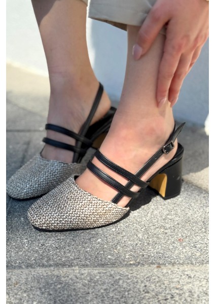 Marlo Mat Deri Siyah Hasır Detaylı Mary Jane