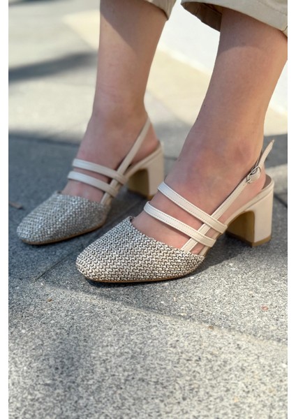 Marlo Mat Deri Bej Hasır Detaylı Mary Jane