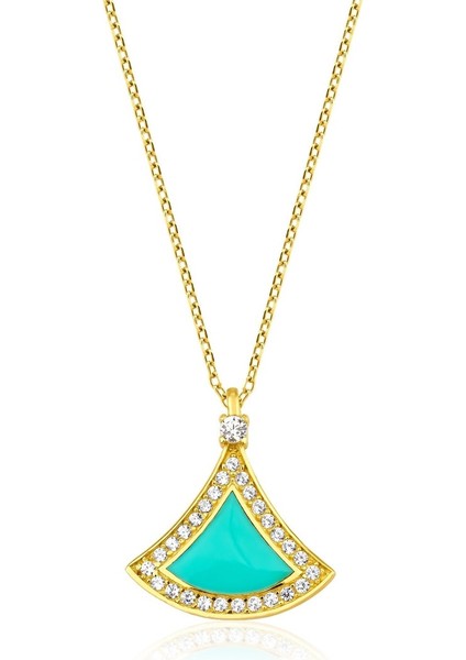 14 Ayar Altın Yeşil Mineli Art Deco Kolye