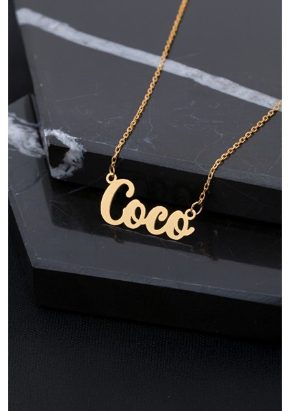 Altın Kaplama El Yazısı İsimli Gümüş Bayan Kolye