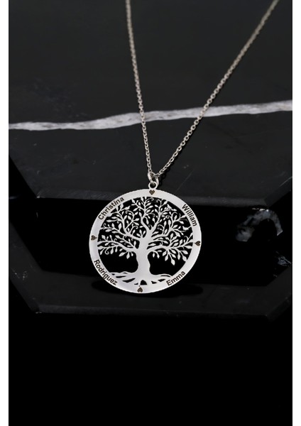 Rodyumlu İsimli Hayat Ağacı Gümüş Bayan Kolye