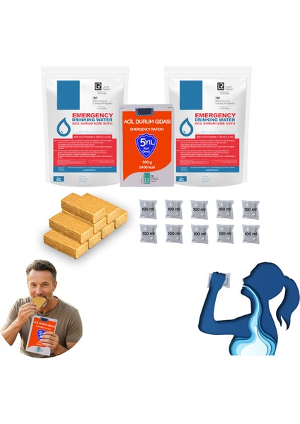 Acil Durum Afet ve Deprem Gıdası, 3'lü Acil Durum Paketi, deprem Paketi, 2 Adet İçme Suyu ve 1 Adet Gıda fiyatları