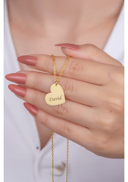 Altın Kaplama İsimli Kalp Plaka Gümüş Bayan Kolye modelleri