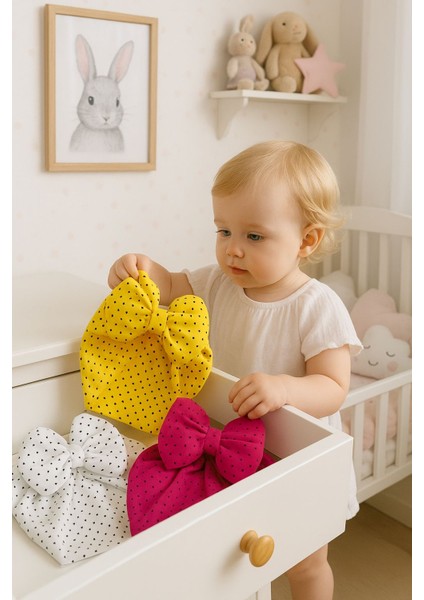 Fiyonklu Renkli Bebek Bone 3'lü Set- Sarı/Beyaz/Fuşya fiyatları