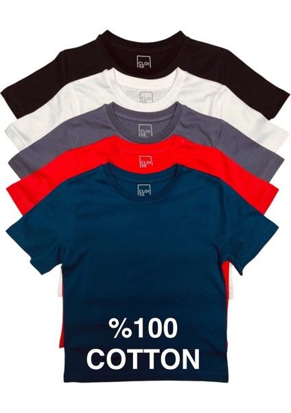 Çocuk Basic T-Shirt Kız Erkek Unisex %100 Pamuk | 5'li Paket |