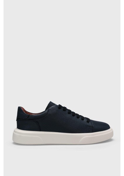 Tommy Lacivert Erkek Deri Sneaker