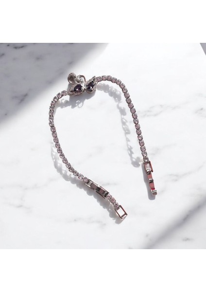 Mor Taşlı Kuğu Figürlü Sıralı Taşlı Çelik Klipsli Bileklik