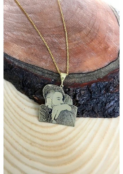 Gümüş Altın Renk Resimli Bayan Kolye