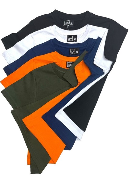 Çocuk Basic T-Shirt Unisex %100 Pamuk Kısa Kol Günlük Kullanım İçin 5'li Paket fiyatları