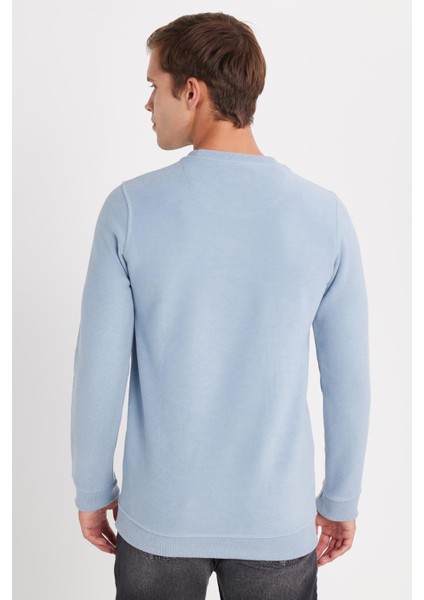 Erkek Slim Fit Dar Kesim Pamuklu Selanik Kumaş bisiklet Yaka mavi Sweatshirt indirimleri
