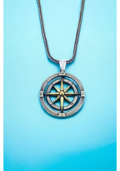 Özel Tasarım Oksitli Pusula Gümüş Erkek Kolye fiyatları