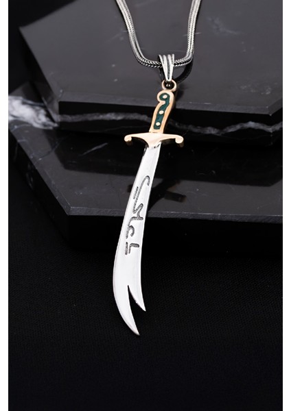 Gümüş Mineli Ya Ali Yazılı Zülfikar Erkek Kolye fiyatları