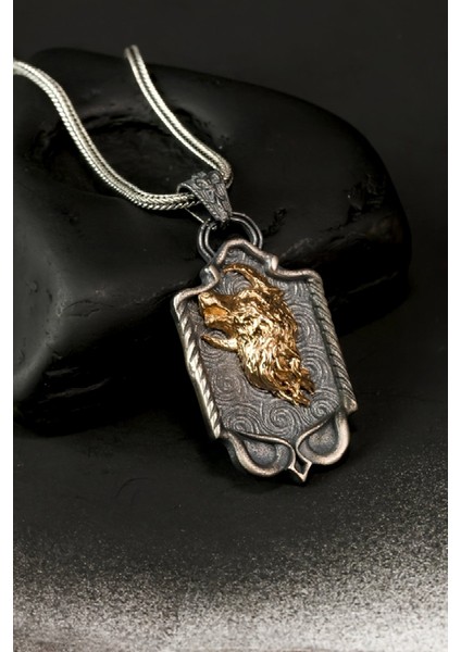 Özel Tasarım Vintage Hilal Uluyan Kurt Gümüş Erkek Kolye
