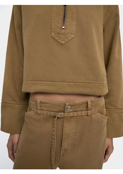 Kemerli Düz Denim Pantolon indirimleri