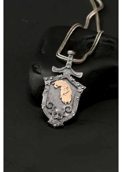 Özel Tasarım Vintage Kılıç Motifli Kartal Gümüş Erkek Kolye