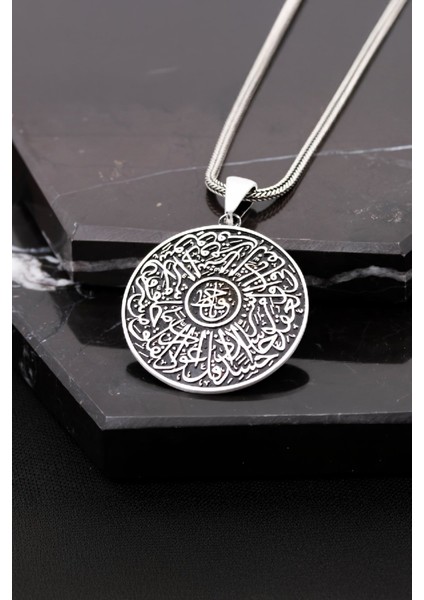 Gümüş Felak Suresi Yazılı Erkek Cevşen Kolye