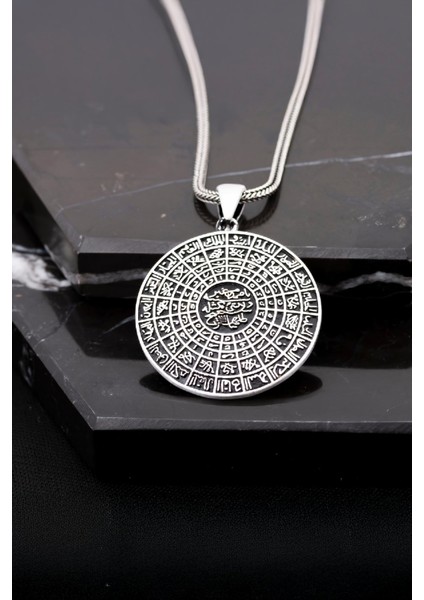 Gümüş Cennetül Esma Yazılı Erkek Cevşen Kolye