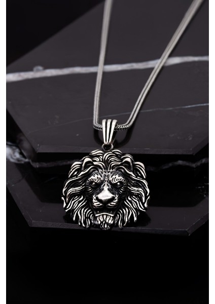Gümüş Karartmalı Aslan Erkek Kolye