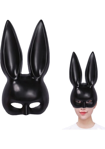 Siyah Renk Ekstra Lüks Uzun Tavşan Maskesi 35X16 cm (4887)