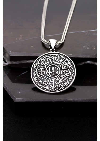 Gümüş Şifa Ayeti Yazılı Erkek Cevşen Kolye