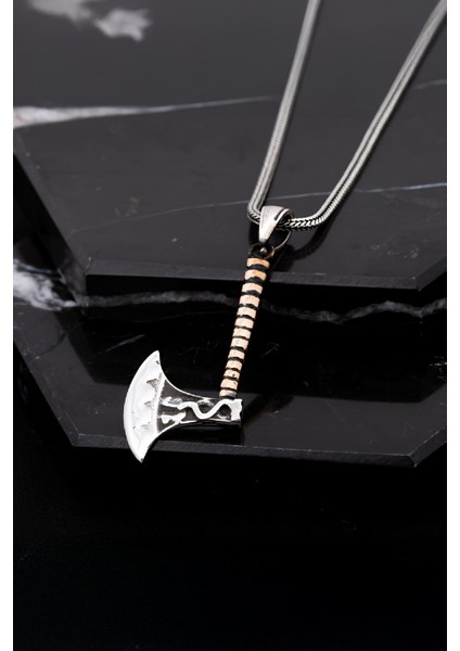 Gümüş Karartmalı Balta Erkek Kolye