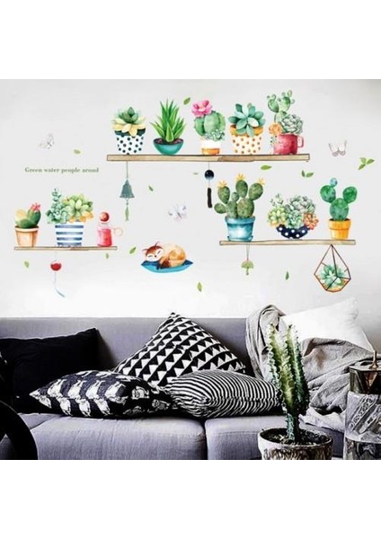 Bitki Tasarım Duvar Sticker Bitki Saksı Desen Duvar Çıkartması Duvar Dekorasyonu