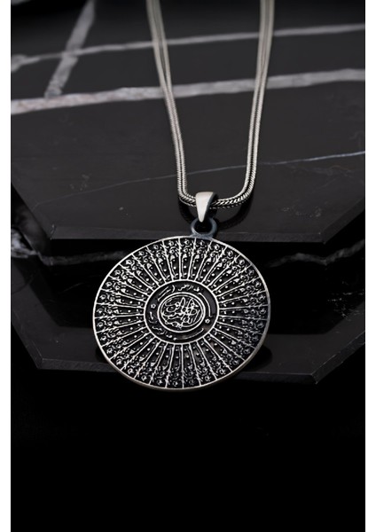 Gümüş Karartmalı Esmaül Hüsna Erkek Cevşen Kolye