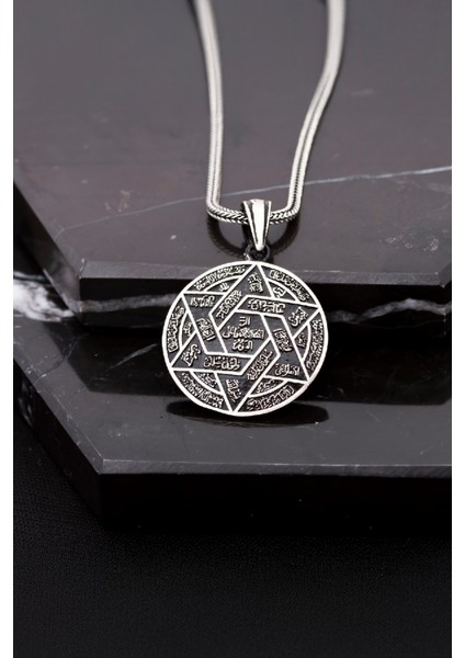 Gümüş İsmi Azam Duası Yazılı Erkek Cevşen Kolye