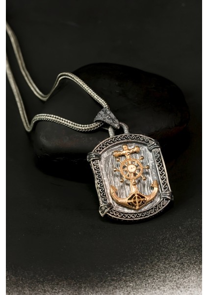 Özel Tasarım Vintage Çapa Gümüş Erkek Kolye